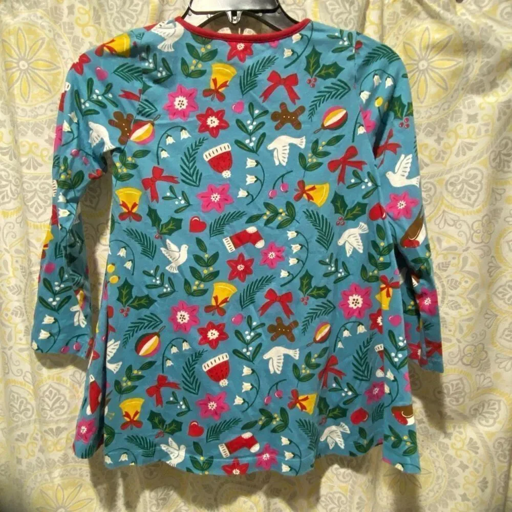 Mini Boden Christmas Pocket Tunic Blue/RedMulti EUC 8-9